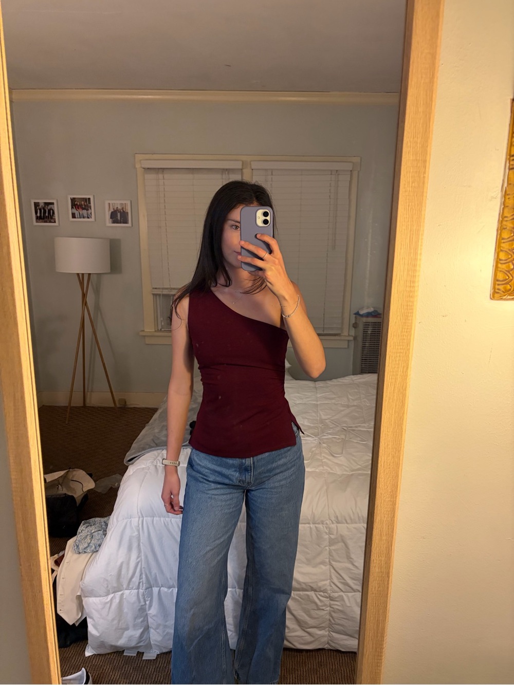 Mango One-Shoulder Burgundy Camisole